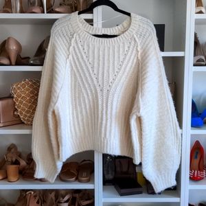 Free People Carter Pullover Chunky Knit Sweater Ivory Medium NWOT
